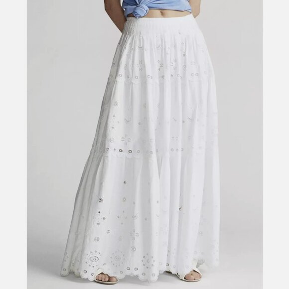 Polo Ralph Lauren White Eyelet Tiered Poplin Maxi Skirt - Picture 1 of 6